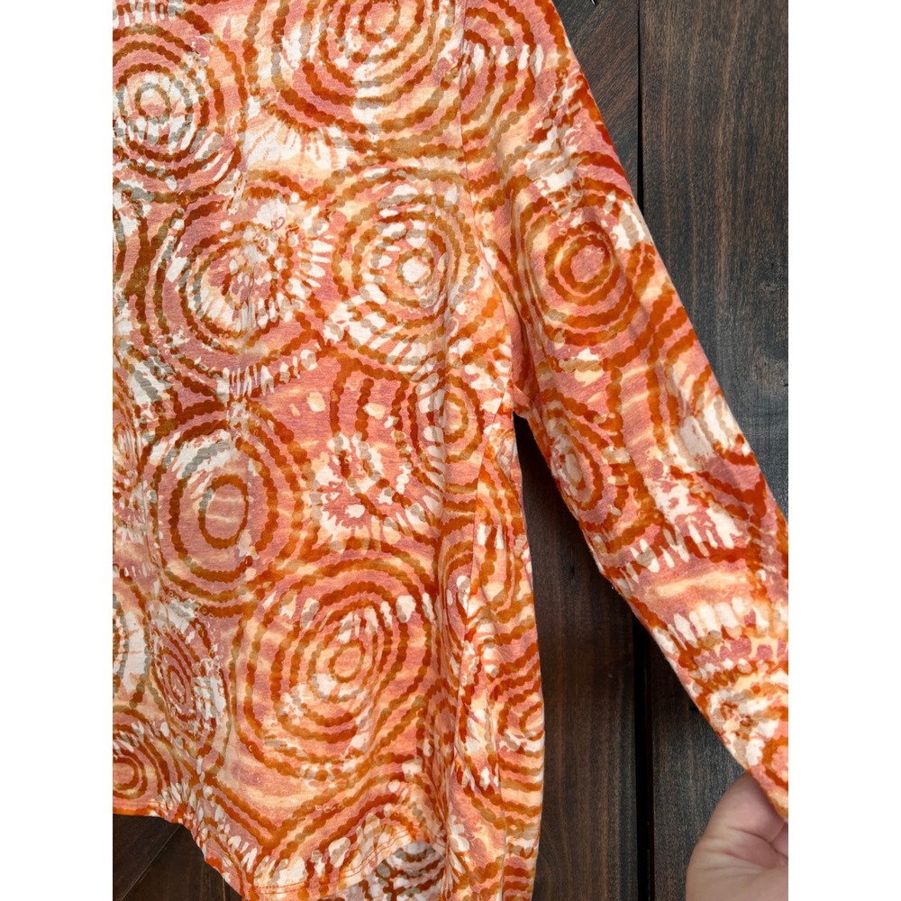 Ruby Rd Womens Orange Circle Print Tie Front Cardigan 3/4‎ Sleeve Knit Top Large - Picture 8 of 13